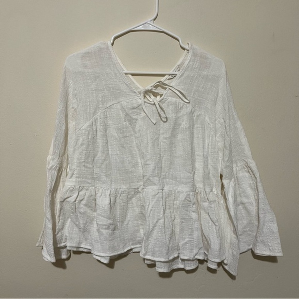 cato | white linen blouse with tie detail | extra small